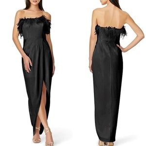 Aidan Mattox Black Feather Trim Dress Sz 8